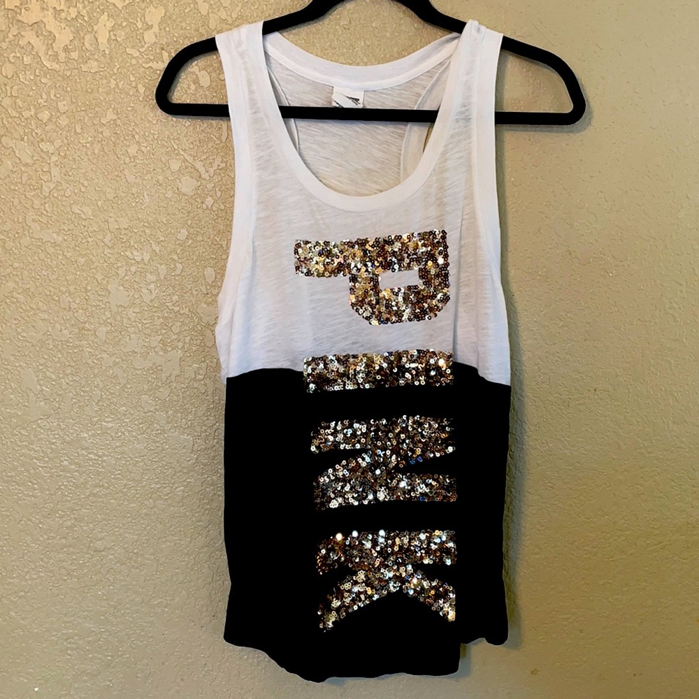 Victoria’s Secret Pink black, white gold tank M